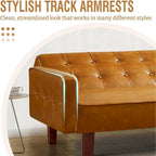 Canapé futon en similicuir, canapé-lit convertible capitonné de style scandinave avec pieds en bois