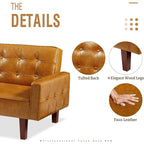 Canapé futon en similicuir, canapé-lit convertible capitonné de style scandinave avec pieds en bois