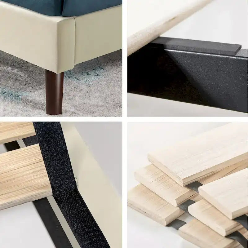 Cadre de lit plateforme capitonné beige à motif diamant