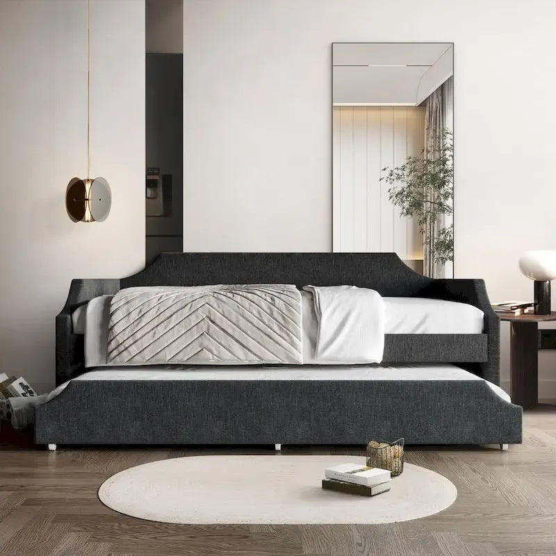 Lit de repos double en lin Elegance avec lit gigogne