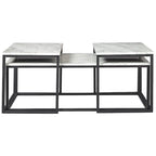 Table d'appoint 3 pièces, Structure métallique, Plateau en marbre, Blanc et Noir