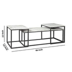 Table d'appoint 3 pièces, Structure métallique, Plateau en marbre, Blanc et Noir