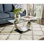 Ensemble de 2 tables basses et tables d'appoint contemporaines en argent de 48 pouces à plateau en verre en forme de U