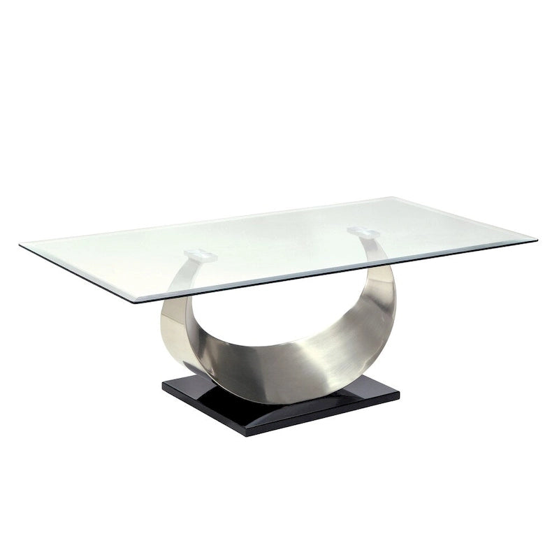 Ensemble de 2 tables basses et tables d'appoint contemporaines en argent de 48 pouces à plateau en verre en forme de U