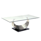 Ensemble de 2 tables basses et tables d'appoint contemporaines en argent de 48 pouces à plateau en verre en forme de U