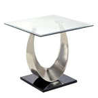 Ensemble de 2 tables basses et tables d'appoint contemporaines en argent de 48 pouces à plateau en verre en forme de U