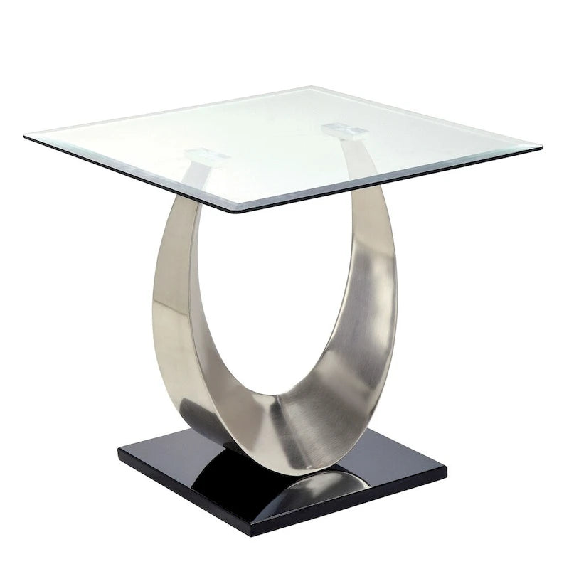 Ensemble de 2 tables basses et tables d'appoint contemporaines en argent de 48 pouces à plateau en verre en forme de U