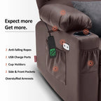 Fauteuil inclinable électrique double moteur avec massage et chaleur pour personnes âgées, en similicuir 7679