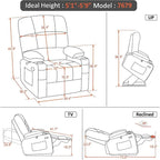 Fauteuil inclinable électrique double moteur avec massage et chaleur pour personnes âgées, en similicuir 7679