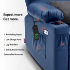 Fauteuil inclinable électrique double moteur avec massage et chaleur pour personnes âgées, en similicuir 7679