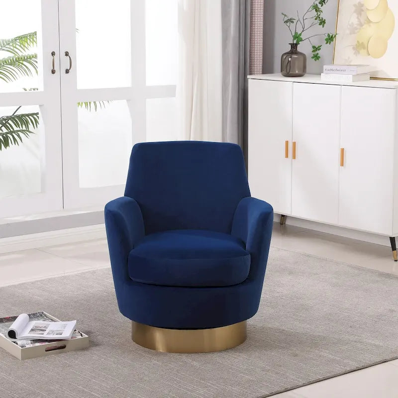 Fauteuil pivotant en velours, Fauteuil pivotant d'appoint, Fauteuil de lecture, Fauteuil rond avec piètement en acier inoxydable doré