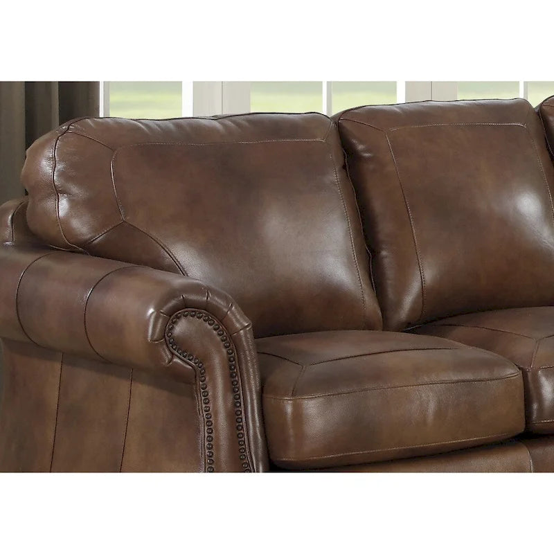 Ensemble canapé, causeuse et fauteuil en cuir italien brun cognac