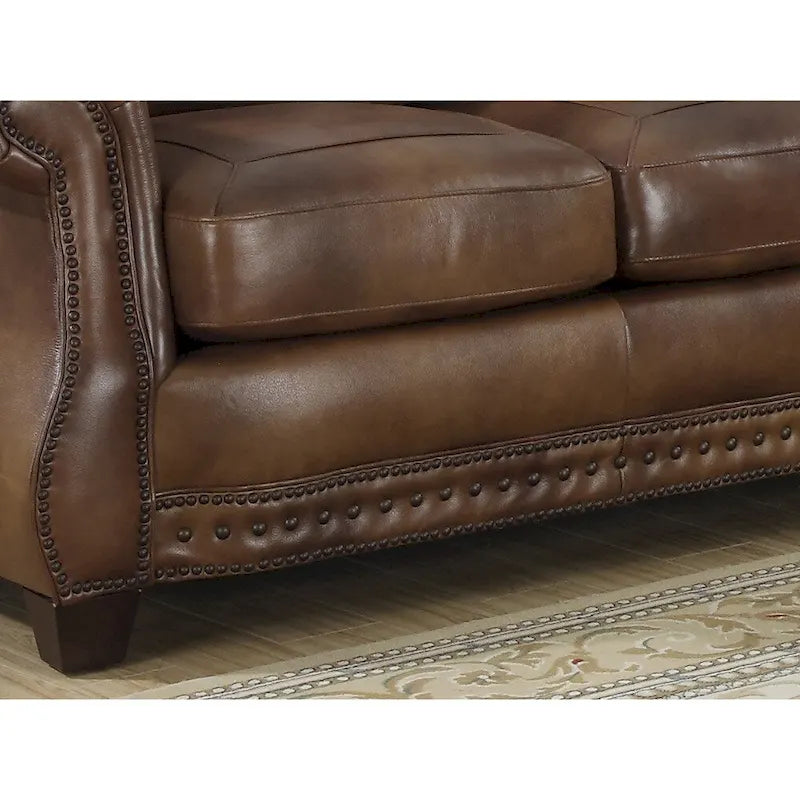 Ensemble canapé, causeuse et fauteuil en cuir italien brun cognac