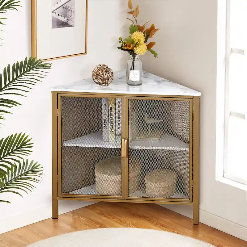 Table d'angle moderne triangulaire à 3 niveaux avec 2 portes pour salon, chambre, bureau