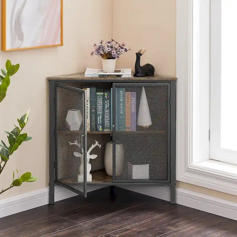 Table d'angle moderne triangulaire à 3 niveaux avec 2 portes pour salon, chambre, bureau