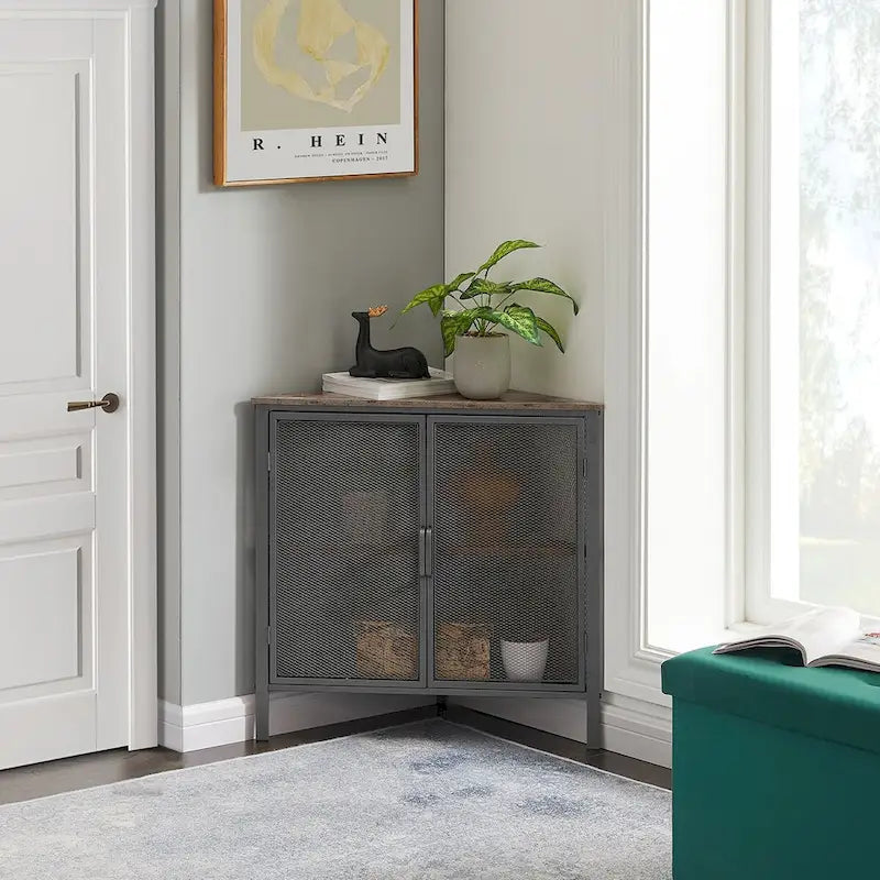 Table d'angle moderne triangulaire à 3 niveaux avec 2 portes pour salon, chambre, bureau
