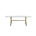 Table à manger Tia de 79 po, plateau rectangulaire en verre trempé, or, transparent