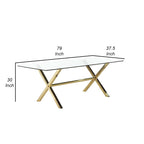 Table à manger Tia de 79 po, plateau rectangulaire en verre trempé, or, transparent