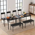 Ensemble de salle à manger 4 pièces avec 2 chaises rembourrées, 1 banc, 1 table de salle à manger