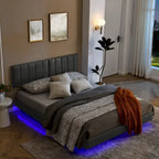 Cadre de lit flottant avec lumières LED et tête de lit murale